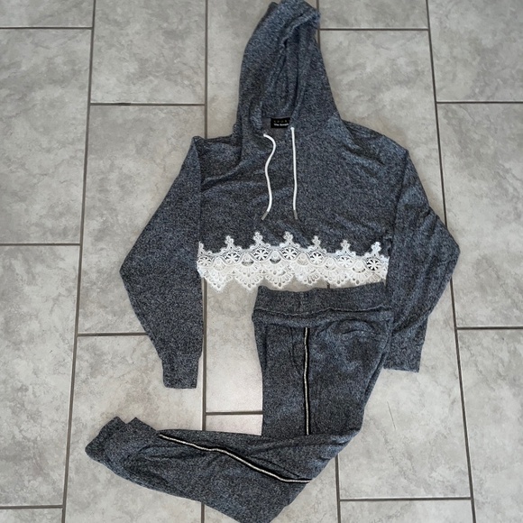 THE KOOPLES SPORT Gray Soft Fleece Set Hooded Top Pull-On Joggers Size 1/2 - Picture 15 of 16